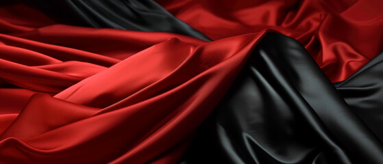Obraz premium Christmas luxurious wrapping cloths, luxurious drapery, theatrical style, Santas colors, light crimson and black. Generative AI.