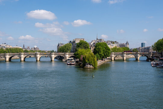 View over the river Seine towards Pont Neuf in central Paris