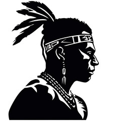 A black and white silhouette of a native american man. Generative AI.
