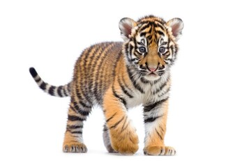 cute tiger cub walking on a white background Generative AI