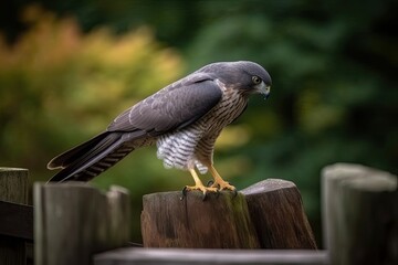 bird perched on a rustic wooden post in a natural setting Generative AI