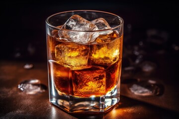 Glass of cold drink, cola with ice cubes, cocktail, generative ai