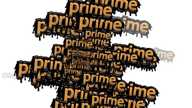 animated video scattered with the words PRIME on a white background