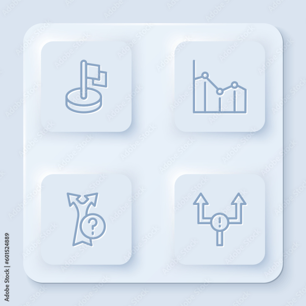 Poster set line flag, pie chart infographic, arrow and . white square button. vector