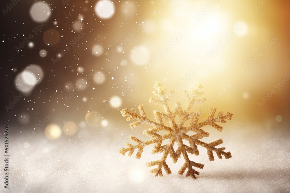 Aufkleber single snowflake resting on white snow generative ai
