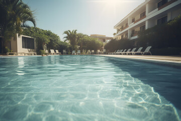 Fototapeta premium Swimming pool at the hotel's seaside resort. Generative AI