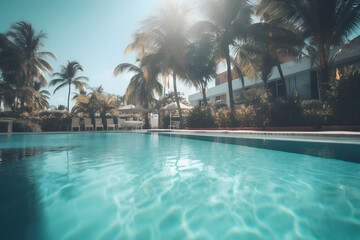 Fototapeta premium Swimming pool at the hotel's seaside resort. Generative AI