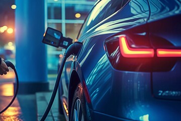 Fototapeta na wymiar Closeup of electric car charging