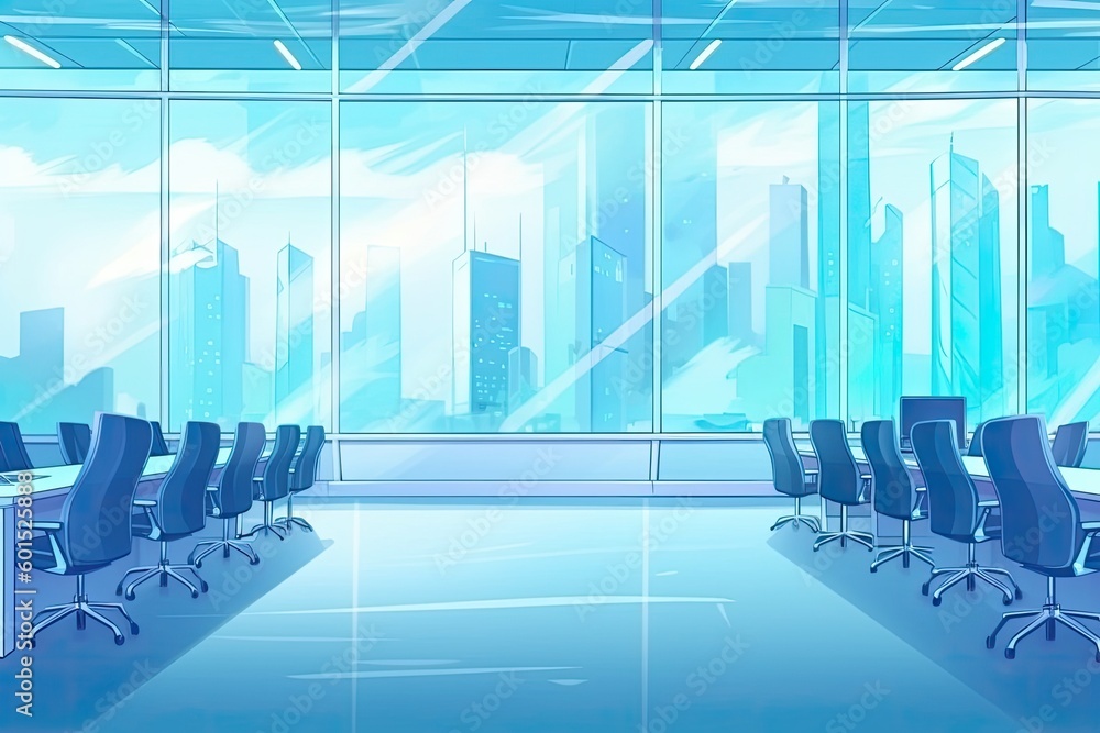Poster spacious room with numerous chairs and a large window generative ai