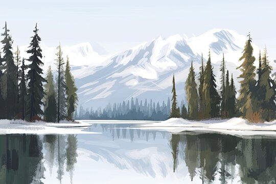 serene lake surrounded by lush green trees Generative AI