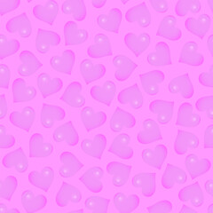 Seamless pattern of their voluminous pink hearts on a pink background. Declaration of love, background for girls in love.