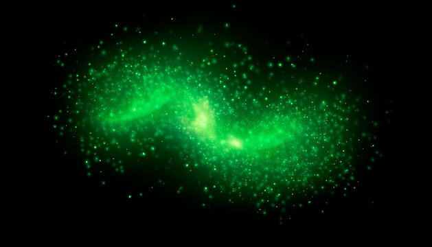Green sparks isolated on a black background. High quality. Generative AI