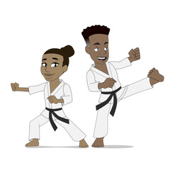 Karate boy and girl African American karate uniform 