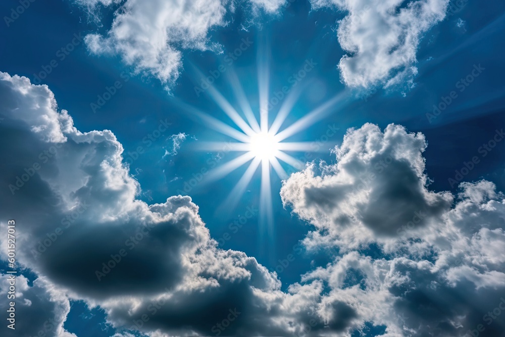Poster sunlight breaking through the clouds in the sky generative ai