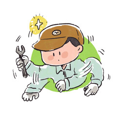 作業がはかどる作業員の手描き風イラスト