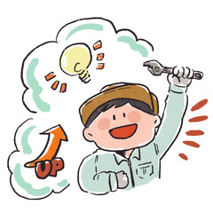 業績UPを目指す作業員の手描き風イラスト