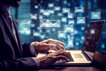 email notification concept. business email communication and digital marketing. Inbox to receive an email alert. business people touch email on virtual screen. internet technology.