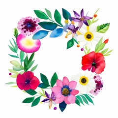 Watercolor/aquarelle floral wreath, hand drawn