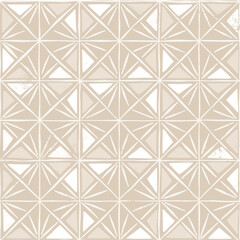 Boho Hand-Drawn Artisanal Wood Block Print Geometric Vector Seamless Pattern. Hans-Stamped Mirrored Triangles Organic Lines Background. Global Nomadic Design