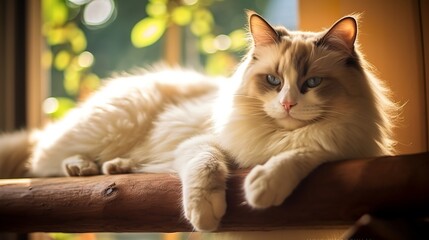 Serenity Unleashed: Ragdoll Cat Basking in Sunlight