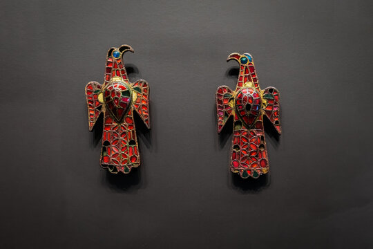 Visigothic Pair of eagle brooches at National Archaeological Museum - Madrid, Spain