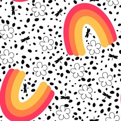 Cartoon rainbow seamless pattern for wallpaper and fabrics and textiles and wrapping paper and kids clothes print