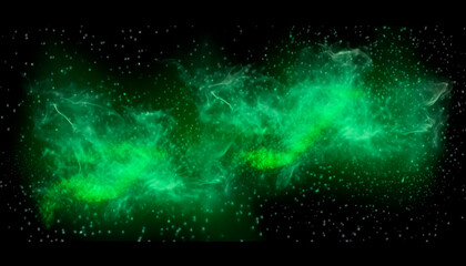 Green sparks isolated on a black background. High quality. Generative AI