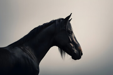 Fototapeta na wymiar minimalist photography of a black horse, japanesse minimalism. Generative AI