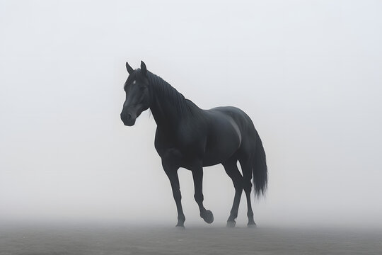 minimalist photography of a black horse, japanesse minimalism. Generative AI