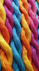 A pattern of multicoloured ropes and twines twisted. AI generative