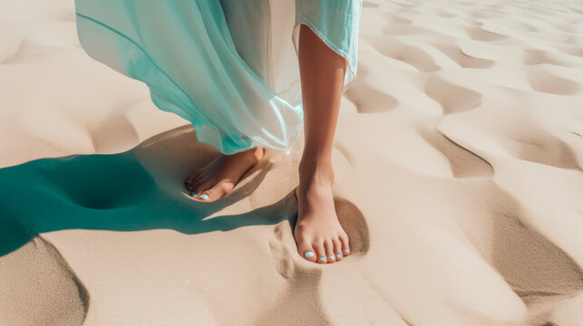 Feet in the sand, created with AI generative technology