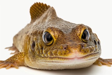 close-up view of a colorful lizard on a plain white background Generative AI