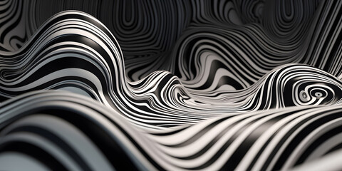 3D Black and White Contour Line Pattern. Generative AI