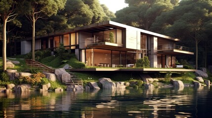 Obraz premium Modern House Design At River Ideas