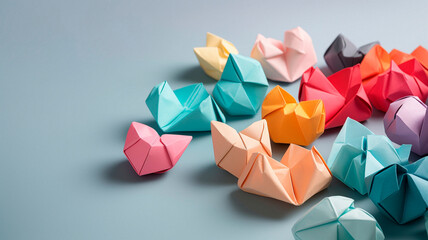 colorful origami hearts on the table. High quality illustration Generative AI