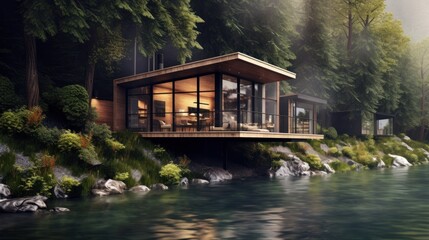 Fototapeta na wymiar Modern House Design At River Ideas
