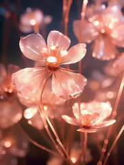 Close up photo of transparent flowers transparent light. AI generative