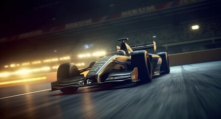 Racing track with a racing car. Racer in racing car, speed concept. Generative AI