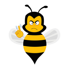 vector illustration artoon bee, an expression of disgust and his hand with a gesture saying no