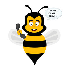 vector illustration face of bee cartoon talking on the phone and a speech bubble with the text blah