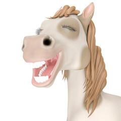 horse cartoon is happy and laugh about in close up view