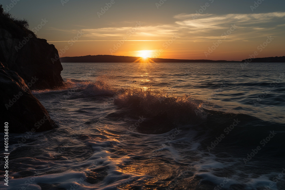 Wall mural sunset by the coast generative ai