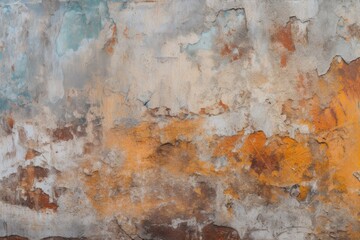 weathered wall with peeling yellow and blue paint Generative AI