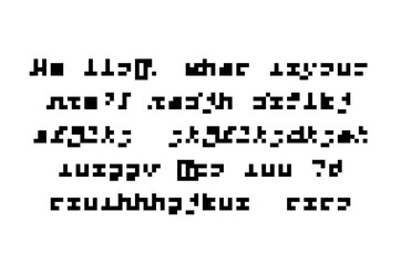 Cryptic unreadable pixel Text. Futuristic alien alphabet. Abstract illegible symbols of fictional language. Incomprehensible letters. Asemic writing.