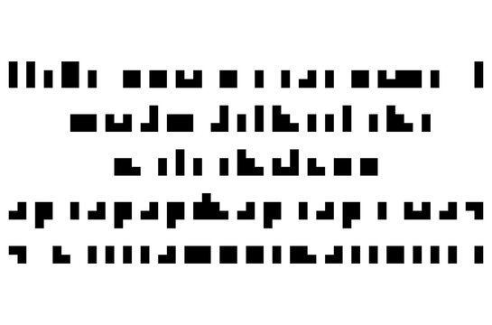 Cryptic unreadable pixel Text. Futuristic alien alphabet. Abstract illegible symbols of fictional language. Incomprehensible letters.