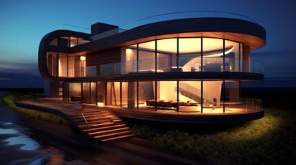 Fototapeta premium Luxury House Design At Ocean
