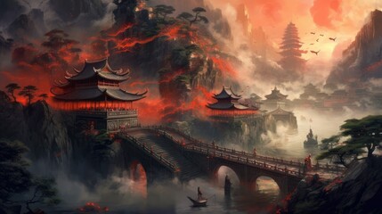 Fototapeta na wymiar Chinese Fantasy Style Scene Game Art