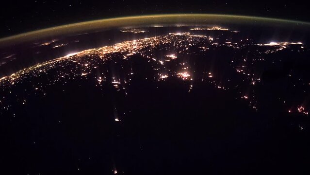 Orbiting over Planet Earth Time lapse. View from International Space Station. Public Domain images from Nasa
