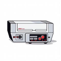 Fototapeta premium Cartoon sticker of old fashioned game console over white background. Generative AI illustration