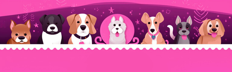 Advertising groomer services banner with dogs on pink background Generative AI